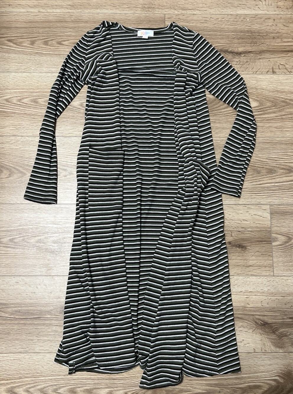 LulaRoe Women’s Green Black White Striped Sarah Cardigan Size XS (A14)